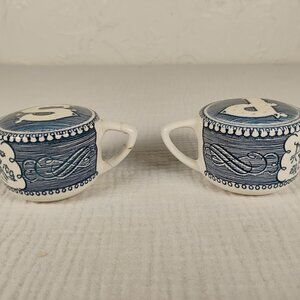Currier & Ives Blue Salt & Pepper Shaker Replacement Pieces